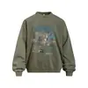 Sudadera con Cuello Redondo de Letras de Graffiti Creativas Americanas con Efecto Desgastado y Flor Frita, Holgada Casual para Hombre, Tendencia Primavera y Otoño, Camiseta Deportiva Lavada