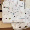 Pijama Fofo de Coelho Estilo Coreano Simples para Mulheres Primavera e Outono Calça de Manga Comprida Terno Ins Roupa de Casa de Menina Bonita