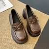 2026 Nuevos Mocasines de Charol para Mujer con Suela Gruesa Estilo Británico Lazo con Nudo en la Punta Zapatos Individuales Retro con Suela Gruesa 6176-7