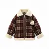 Rantuo Ropa Infantil 2026 Nueva Chaqueta Integrada de Cuero-Piel para Niños Otoño/Invierno, Abrigo de Cuero a Cuadros con Forro Polar, Transfronterizo