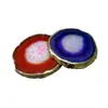 Venta al por mayor de fábrica ágata galvanizado borde dorado piedra cruda natural posavasos para taza de té posavasos para taza decoraciones adornos para sala de estar mesa de comedor