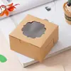Caja Cuadrada para Pastel de Papel Kraft Transfronteriza con Ventana Recortada, Caja de Papel para Dulces, Macarons, Donas, Caja de Embalaje de Cartulina Blanca