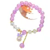 Pulseira de Cristal Doce Simples de Pipoca para Mulheres, Fofa, para Estudantes, Namorada, Joia com Laço de Pérola, Pulseira de Desenho Animado para Mulheres