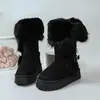 Botas de Nieve Retro de Peluche Patchwork Versátiles Transfronterizas Talla Grande para Mujer Invierno Suela Gruesa Acolchadas Cálidas de Media Pantorrilla con Borlas de Algodón