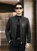 Nueva chaqueta casual de cuero genuino Haining para otoño e invierno, estilo de negocios ligero, cuello alto, chaqueta corta de motociclista para hombre