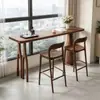 Juego de mesa y sillas de barra de madera maciza para uso comercial en bares y tiendas de té con leche, mesa alta de patas largas para uso doméstico junto a la ventana o contra la pared, mesa de comedor estrecha
