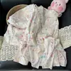 Nuevo cárdigan de otoño con cuello de muñeca de encaje, estampado de estrellas y fresas, manga larga, pantalón largo, estilo dulce de princesa, ropa para el hogar