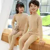 Ropa interior térmica de lana para niños, Tops y pantalones térmicos de seda para niños, Pijamas de cuello redondo para niños, Camisetas de capa base de algodón para niñas