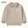Suéter de Punto con Cuello Polo y Cuello Vuelta a Rayas para Niñas, Moda Transfronteriza Europea y Americana, Bordado Personalizable, Mangas Largas, Suéter Infantil Amigable con la Piel