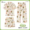 Pijama de Verano para Niñas, Camiseta de Manga Corta y Pantalones Largos, Nuevo Cárdigan Estilo Coreano, Conjunto de Tres Piezas para el Hogar para Niños Mayores