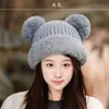 8327 otoño e invierno lindo oso sombrero cálido cara pequeña protección para las orejas sombrero de punto de lana moda coreana sombrero con cordón para mujer