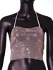 Top de rede sexy com strass YYF, Amazon transfronteiriço, design vazado, sem costas, top halter sexy, rede com strass brilhante