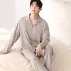 Pijamas de Algodón Modal Súper Cómodos al por Mayor, Conjunto de Dos Piezas de Pantalón Largo de Manga Larga para Primavera y Otoño, Ropa de Casa Unisex Casual, Adecuado para Usar Afuera