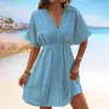 2026 Novo Sucesso de Vendas na Amazon Vestido de Praia com Renda de Seda Gelada Patchwork Saída de Praia para Biquíni