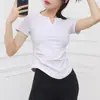 Camiseta Yoga Feminina Pequena com Decote em V, Justa ao Corpo, Respirável, de Secagem Rápida, Manga Curta, Decote em V, Roupas para Pilates, Corrida e Fitness