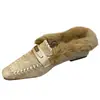 Mocasines peludos estilo coreano retro para mujer, zapatos planos sin cordones de invierno, forrados de felpa para abrigar, adecuados para usar al aire libre, estilo media pantufla