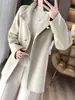 Nuevo Abrigo Estilo Chino Otoño/Invierno 2026 con Cuello Alto Ajustable a la Cintura y Corbata, Abrigo de Lana Doble Cara para Figuras Pequeñas, Adelgazante y Elegante
