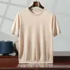 Camiseta de punto de manga corta para hombre, cuello redondo, 100% lana fina de verano, delgada, de alta gama, informal de negocios, manga corta