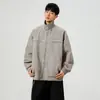 Chaqueta de cuero de color liso retro americano para hombre con solapas, abrigo para hombre con sensación de alta gama, chaqueta holgada para hombre