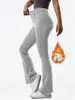 Pantalones Acampanados de Color Sólido con Cintura Ajustable y Bolsillos para Mujer, Forro Polar, Cálidos, Casuales, Deportivos, Leggings