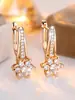Brincos de Flor Cheios de Diamante Branco Zircônia Redonda Dourado Champagne Imitação Amazon Moda Europeia e Americana Brincos de Luxo