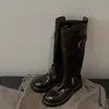 Botas de montar con plataforma de moda para mujer, nueva colección otoño/invierno 2026, a la moda, versátiles, cómodas, de punta redonda, estilo slip-on, botas de motociclista estilo coreano
