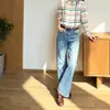 Estética de Línea Elegantes Retro Lavados Cintura Alta Adelgazantes Micro-Campana Jeans Pantalones Largos Casuales para Mujer Otoño Nueva Llegada