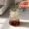 Taza de Vidrio Navideña de Rayas Verticales Vintage Resistente a Altas Temperaturas Taza para Latte Taza de Café Taza para Jugo Taza para Bebidas Frías con Popote