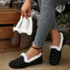 Mocasines de Peluche Retro con Borde de Lunares y Terciopelo Plus 2026 Cómodos Versátiles para el Trabajo Combinan con Faldas Zapato de Algodón Cálido de Cobertura Total para Personas Perezosas