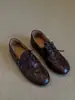 Mocassins Retrô de Couro Bovino Macio com Aumento de Altura em Couro Genuíno para Mulheres, Sapatos Pequenos de Couro Estilo Britânico, com Cadarço, Bico Redondo, Versáteis para o Dia a Dia