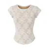 Camiseta de Encaje Reveladora de Cintura Estilo Deseo Puro para Mujer, Estilo Chica Oxígeno, Cuello Redondo con Ribete de Encaje, Top Corto Ajustado Petite Estilo Chica Picante, Moderno