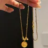 Livro Vermelho Mesmo Estilo Amarelo Deus da Riqueza Corda Trançada Ouro Quebrado Ouro Preto Colar Feminino Estilo Chinês Antigo Novo Deus da Riqueza Pingente Redondo
