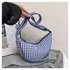 2025 Primavera Nuevo Bolso Bandolera de Estilo Japonés para Mujer Moda Diaria Casual Versátil Bolso de Hombro para Viajero Cuadros Bolso Dumpling