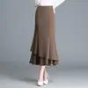 Falda de Lana con Borde Irregular de Malla para Mujer, Nueva Moda Otoño 2026 de Cintura Alta Adelgazante para Commuter, Falda Bodycon