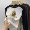 Nueva Camiseta de Manga Larga con Retazos para Niñas Otoño e Invierno Versátil De Rong Base Cepillada para Niños Cuello Redondo Ropa Interior