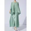 Conjunto de Top Pleats Miyake 2025 Nuevo de Alta Gama con Pantalones de Pierna Ancha con Diseño Asimétrico para un Look Adelgazante y Artístico