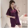 Pijama de verano transfronterizo para mujer, delgado, seda de hielo, sexy, cárdigan, manga corta, pantalones cortos, traje de talla grande, ropa de casa, venta al por mayor