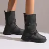 Hebilla de Cinturón Chelsea Botas Romanas Otoño e Invierno Botas Martin Botines talla extra Planos Nuevos 4048 Comercio Exterior Zapatos de Mujer