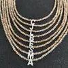 Gargantilha de Letra 'a' com Pedras de Alto Padrão, Corrente para Clavícula de Cristal Cor de Champanhe para Mulheres, Presente Versátil para Melhores Amigas