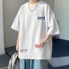 Camiseta de manga corta de algodón puro para hombre, marca de moda de verano, holgada, de media manga, nueva tendencia 2024, top con estampado sencillo