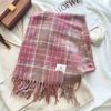 Cachecol Rosa Doce Feminino Inverno Novo Estilo Coreano Xadrez com Franjas Xale Atmosfera Quente para Casal Cachecol de Estilo Acadêmico