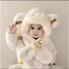 Gorro Infantil Otoño e Invierno Nuevo Estilo Bufanda Todo en Uno Gorro de Felpa Cortavientos y Cálido Lindo Dibujo Animado Bufanda Gorro Todo en Uno