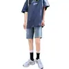 Shorts Jeans Feminino Verão 2021, Cintura Alta, Emagrecimento, Estilo Hong Kong, Soltinho, Comprimento Médio para Baixinhas