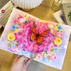 Tarjeta de Felicitación para el Día del Maestro Flor de Hortensia Mariposa Flor 3D Estéreo Hermosa Tarjeta Hecha a Mano Sobre Exquisito Jardín de Infancia para Maestros