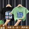 Camiseta moderna de manga corta estampada para niños pequeños, holgada y versátil, top de algodón puro con cuello redondo y diseño de dibujos animados estilo coreano