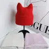 Gorro de Punto Cálido de Piel de Conejo de Invierno para Mujer 2024 A Prueba de Frío Moda Doble Cuerno Cara de Niña Linda Gorro Pequeño de Lana Moderno