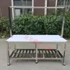 Mesa de Corte de Porco, Rack Suspenso para Carne de Açougue, Vitrine Refrigerada para Carnes Frescas de Supermercado Comercial, Bancada de Aço Inoxidável para Cortar e Vender Carne