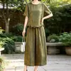 Conjunto de Seda Solto Plus Size Feminino Calça de Pernas Largas Top de Seda Xiangyun Conjunto de Duas Peças de Verão Moda Mom Estiloso Novo Estilo
