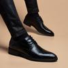 Sapatos Formais de Negócios, Sapatos de Casamento Britânicos, Sapatos de Couro de Estilo Coreano de Bico Fino, Sapatos Casuais Juvenis Masculinos, Sapatos Masculinos da Moda com Cadarço e Aumento de Altura
