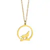 Joyería de Moda de Comercio Exterior: Bosque Naturaleza Lobo Aullando Animal Feroz Círculo Hueco Lobo Dibujo Animado Collar de Acero Inoxidable